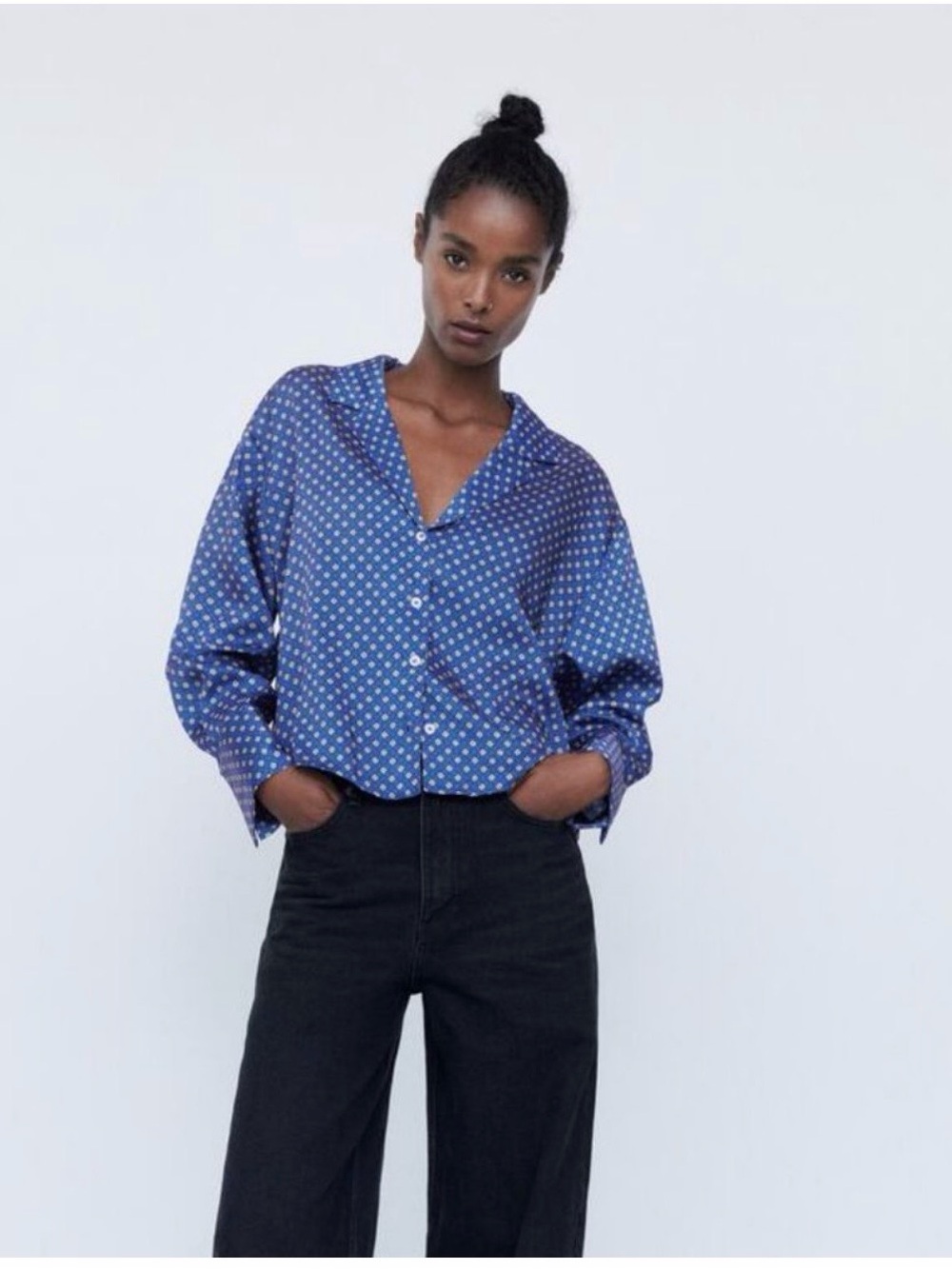 Zara Blue Polka Dot Button-Down Shirt